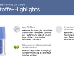 ageLOC Tru Face Transformin Gel Cream Inhaltstoffe